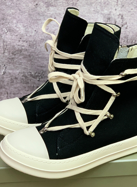 RO黑色经典款帆布绑带高帮鞋男情侣款五芒星高街奶香运动休闲板鞋