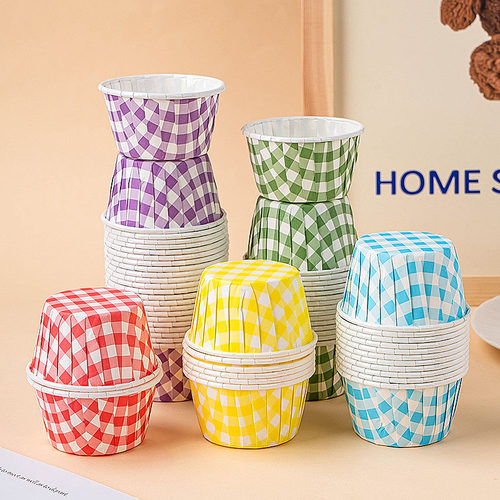 六一儿童节彩色复古格子卷边纸杯蛋糕装饰插件儿童学生毕业季插牌