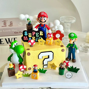 卡通超级玛丽马里奥蛋糕装饰摆件儿童生日派对烘焙插牌甜品台装扮