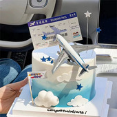 2025毕业季 饰插牌幸福航空车票创意客机模型摆件 飞机机票蛋糕装