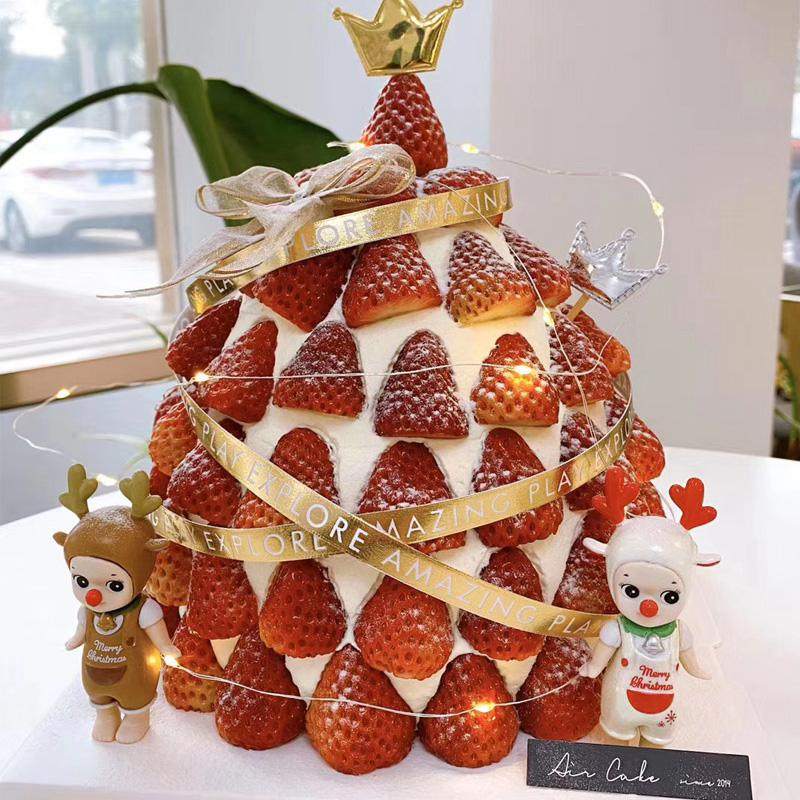 圣诞节草莓塔蛋糕装饰插件生日摆件情人节星金鹿角红帽子娃娃新年