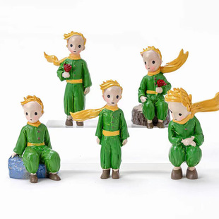 网红拿玫瑰花绿衣小王子蛋糕装饰摆件男孩七夕情人节情侣表白插件