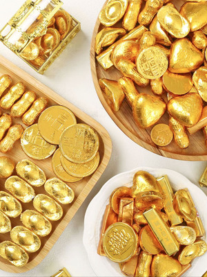 新年元宝金币巧克力生日蛋糕装饰摆件财神爷祝寿婚庆喜糖烘焙插件