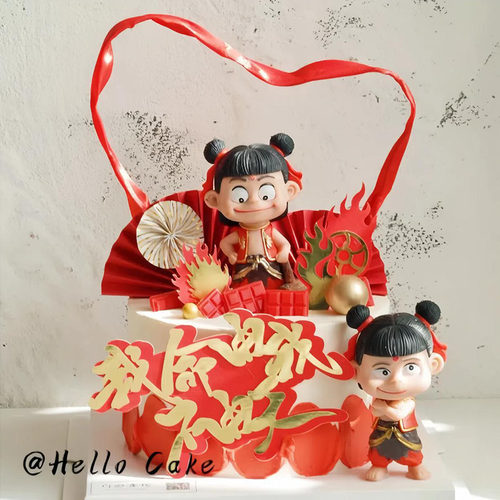 2025网红魔童哪吒三太子蛋糕装饰摆件神话人物玩偶男孩生日插件