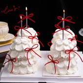 网红2.14情人节木质love蛋糕装 饰摆件红色绒皮绳情侣告白蜡烛插件