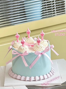 粉色爱心蜡烛520情人节蛋糕装饰插件蝴蝶结丝带情侣告白小熊插件