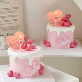 2.14七夕情人节蛋糕装 饰摆件粉色心形love情侣表白爱心马卡龙插件