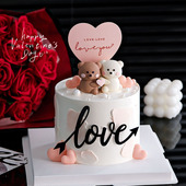2.14情人节蛋糕装 饰抱抱小熊摆件亚克力love爱心卡片告白插牌插件