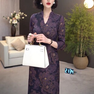 高端时尚 轻奢高级感阔太太印花裙女收腰显瘦遮肉气质优雅连衣裙潮