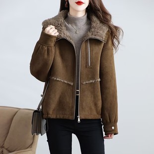 冬季新款海宁颗粒绒皮草外套女短款加厚拉链保暖连帽羊羔毛大衣潮