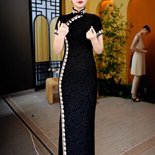 夏高端时尚 复古中国风改良旗袍过膝长裙女气质收腰显瘦优雅连衣裙