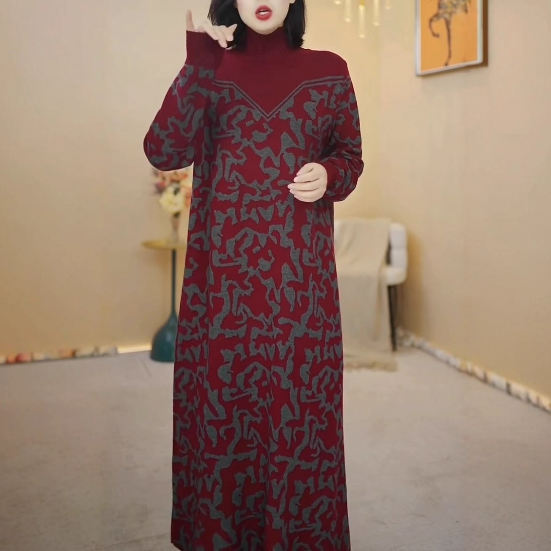 高端时尚轻奢高级感重工提花针织裙女显瘦遮肉减龄优雅毛衣连衣裙
