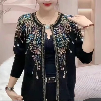 刺绣手工串珠针织毛衣开衫外套女