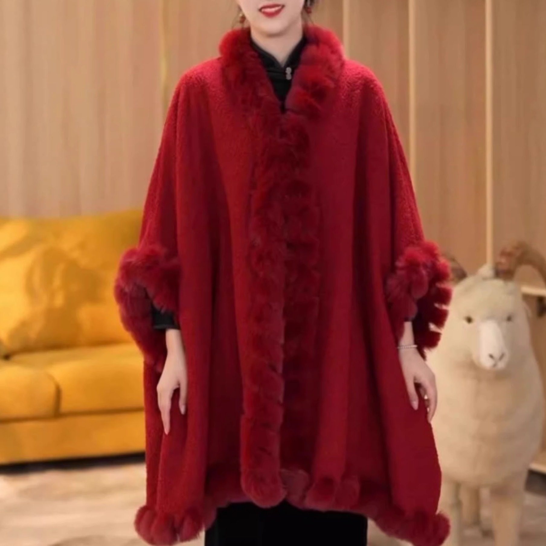 秋冬高端时尚轻奢高级感加厚保暖防寒贵气阔太太宽松斗篷大衣外套,女装/女士精品,毛呢外套,淘宝优惠券,粉丝福利购,淘宝优惠卷