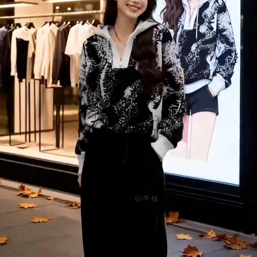 扎染毛衣衫女连帽针织打底衫上衣