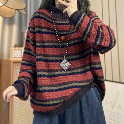 高端条纹针织毛衣外穿打底衫上衣