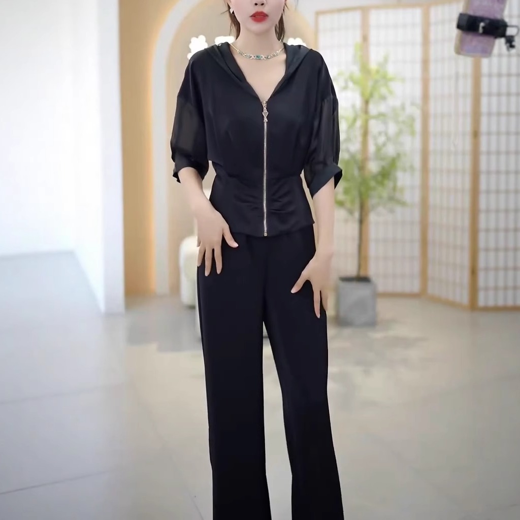 高端时尚轻奢高级感百搭上衣长裤两件套女气质显瘦遮肉减龄套装夏