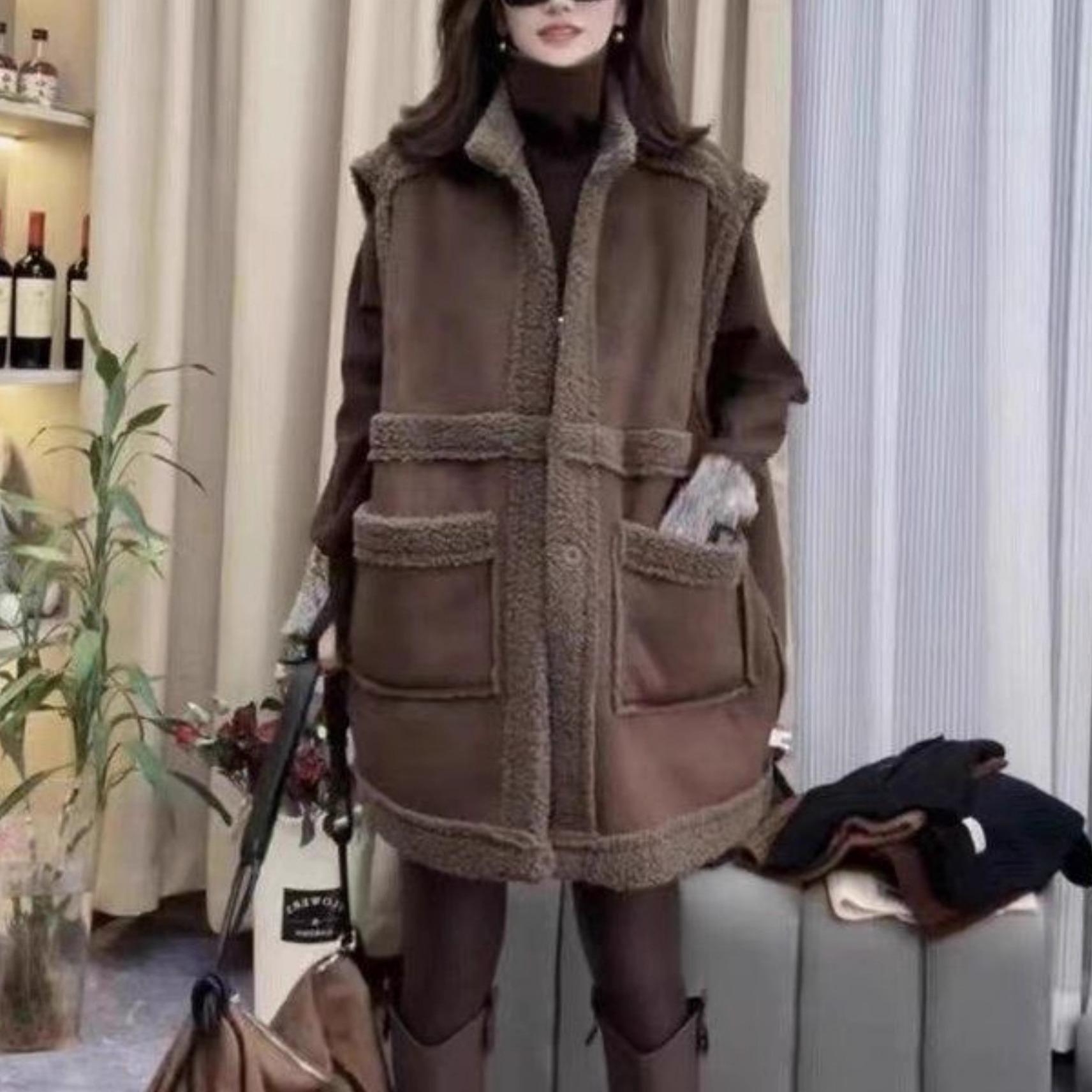 洋气时髦两面穿皮毛一体马甲外套