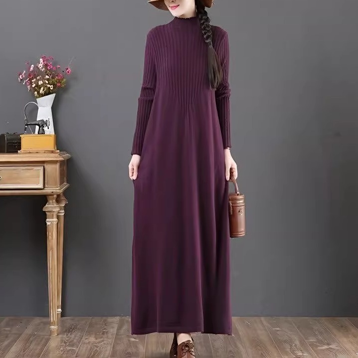 文艺复古配大衣外套针织打底长裙