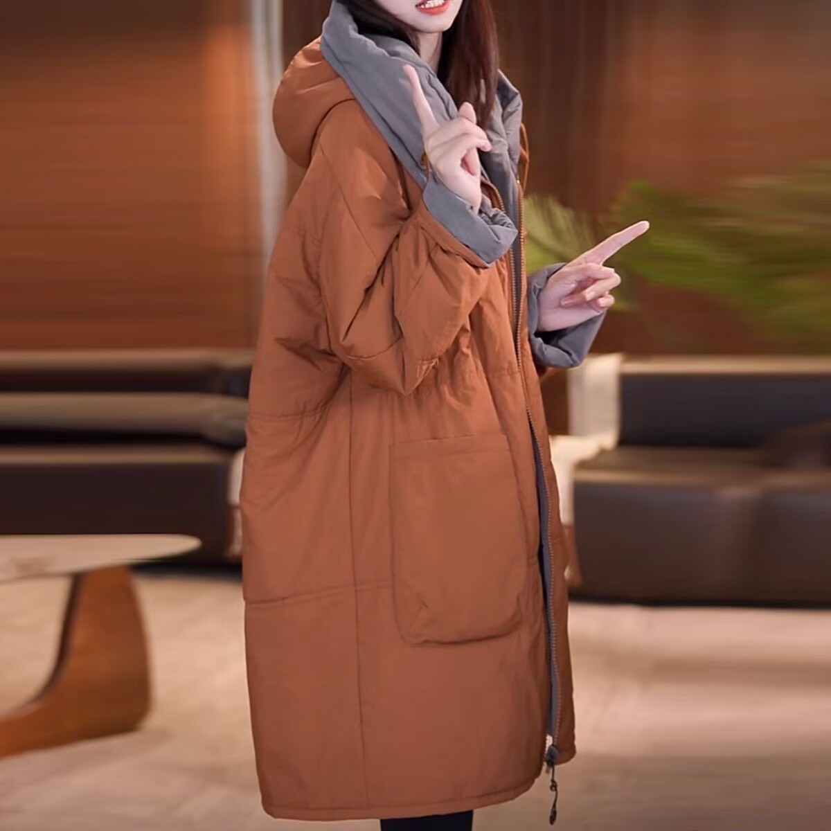 连帽棉服外套大码遮肉宽松派克服