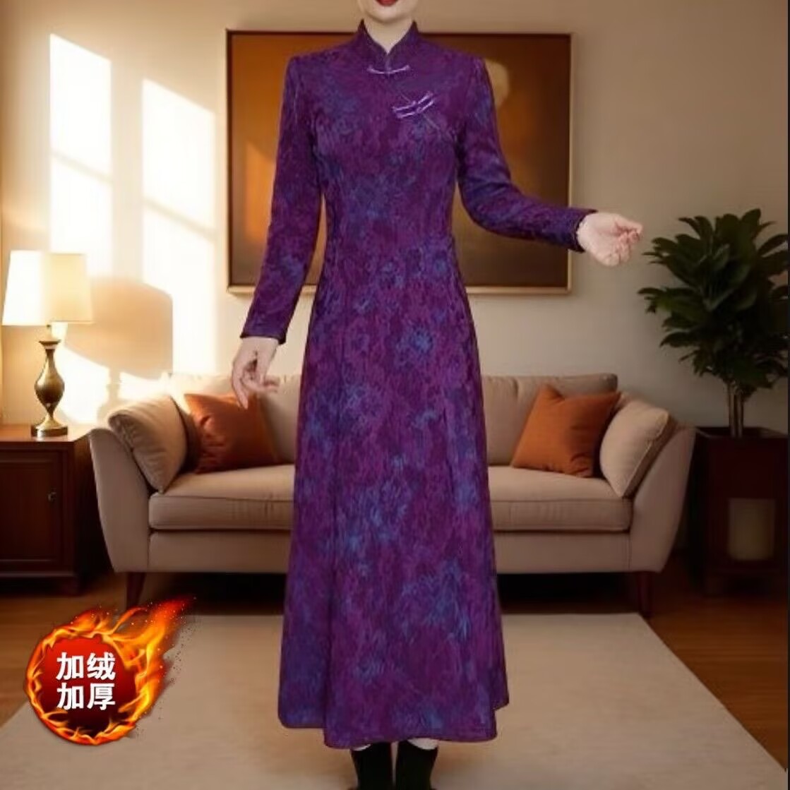 国风复古重工提花加绒加厚连衣裙
