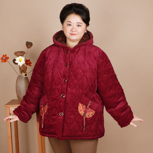 胖妈妈中式国风灯芯绒外套210斤加大码中老年女奶奶加绒冬装棉服