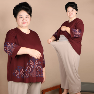 老年人加肥加大200斤夏季中袖T恤胖妈妈中老年大码女装奶奶上衣服