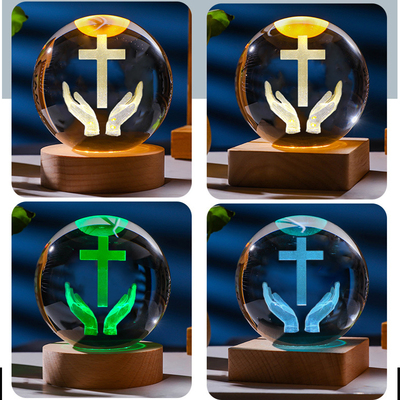 七彩水晶球摆件小夜灯十字架生日礼物男女弟兄姊妹发光个性装饰球