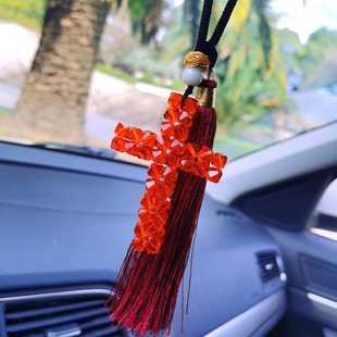 手工串珠十字架车挂 汽车装饰挂件流苏祈福平安十字架装饰品挂饰