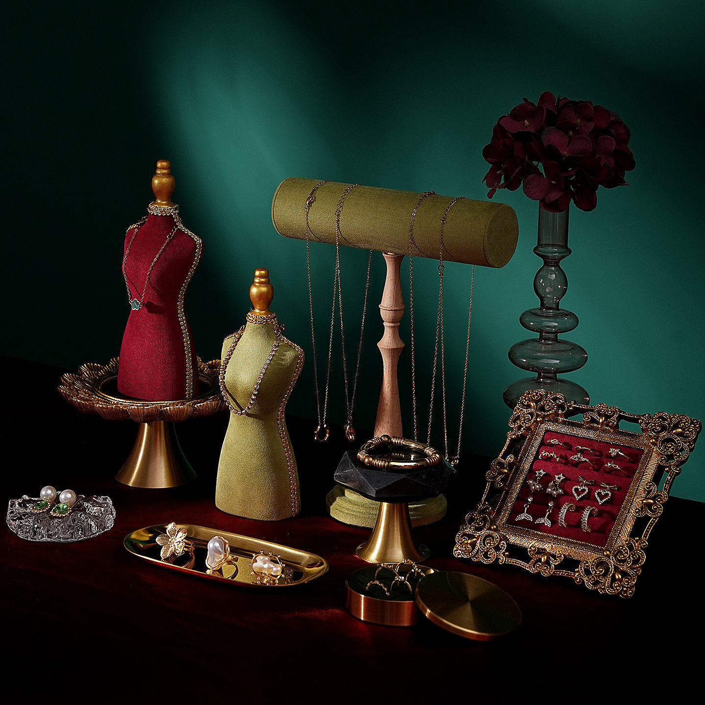 首饰展示架复古绒布模特项链架手镯戒指收纳托盘饰品陈列拍摄道具