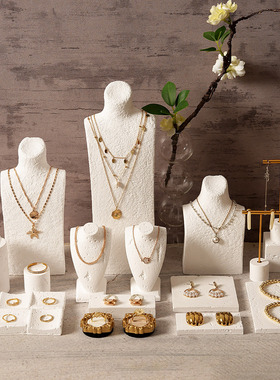首饰展示架白色石膏洞石模特项链架耳环戒指托盘饰品陈列拍摄道具