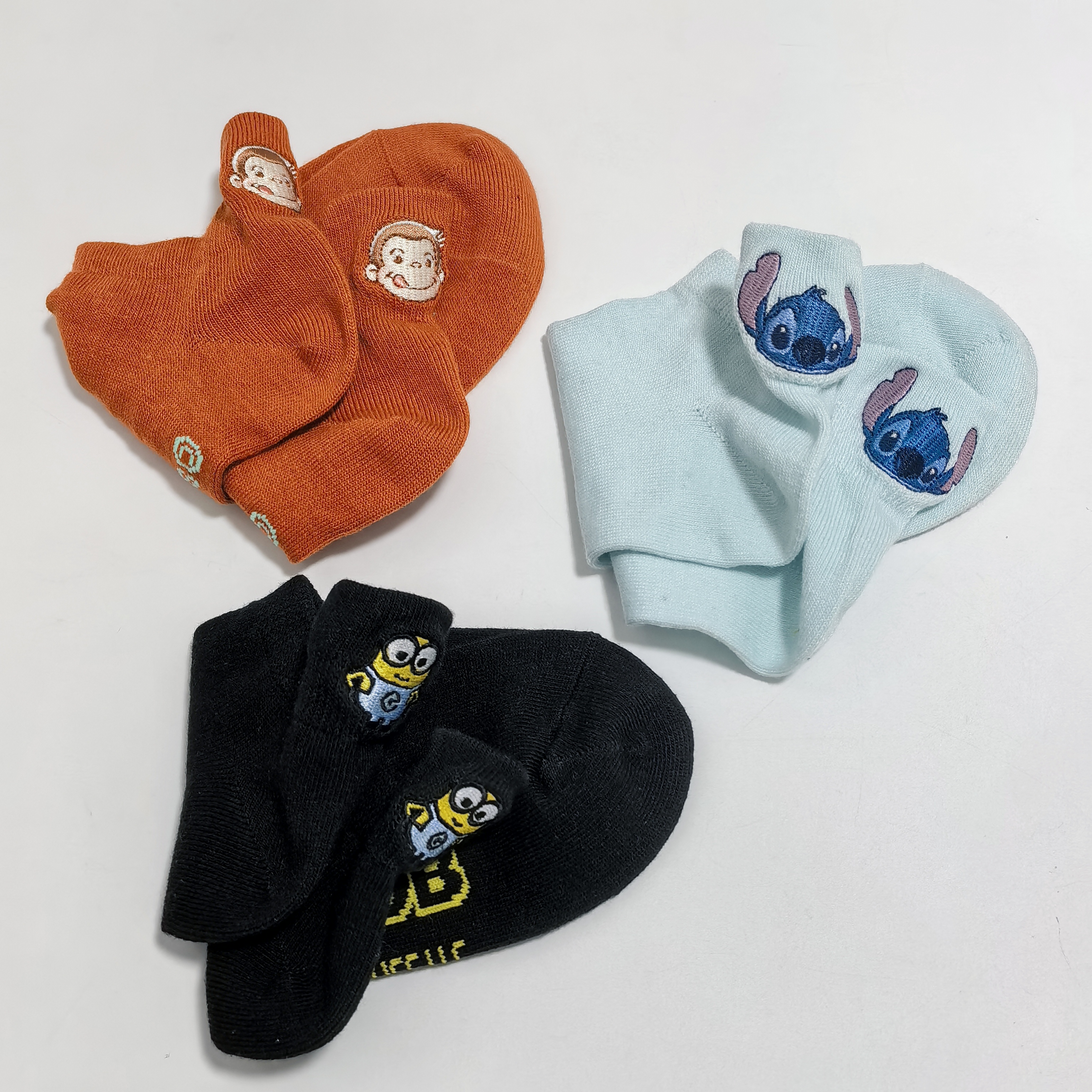 日单 可爱卡通史迪仔 乔治猴 小黄人刺绣 袜子 短袜