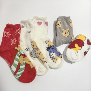 成人袜子 日单 毛绒维尼 可爱卡通噗噗小熊 中筒袜 新款