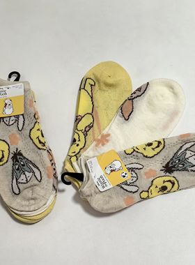 外贸出口可爱卡通噗噗小熊维尼夏季3双套装成人袜子 短袜36-39码