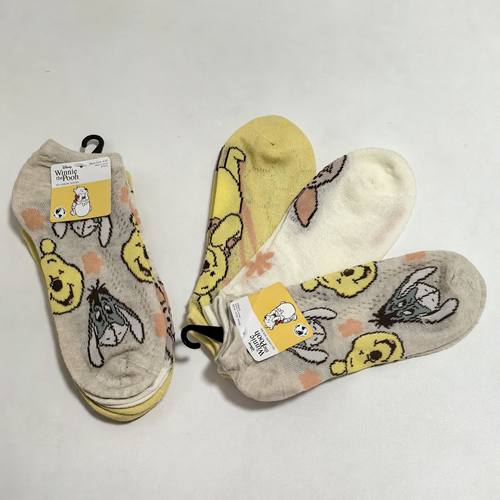 外贸出口可爱卡通噗噗小熊维尼夏季3双套装成人袜子 短袜36-39码