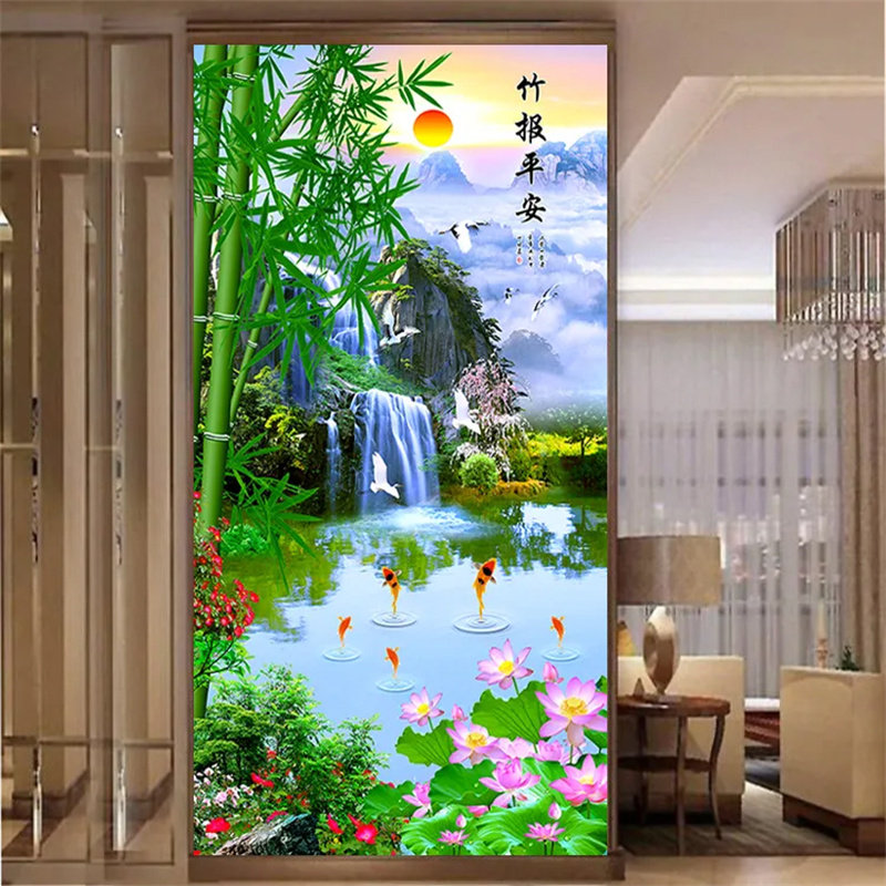 竹报平安荷花九鱼玄关装饰画过道走廊旭日东升墙贴壁画竹子自粘画,家居饰品,现代装饰画,淘宝优惠券,粉丝福利购,淘宝优惠卷