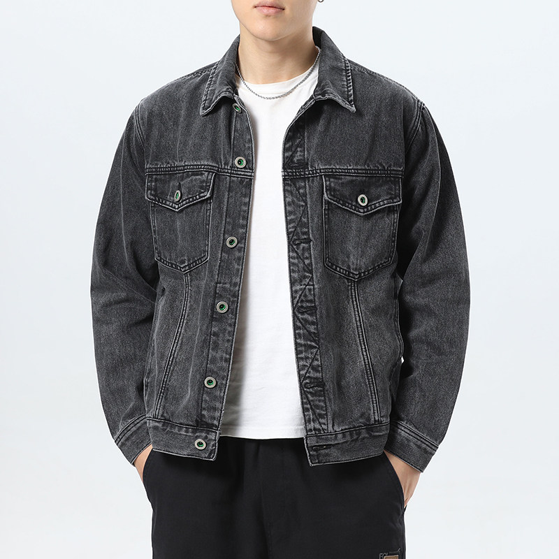 高品质复古做旧牛仔外套男款春秋季美式高街宽松大码夹克休闲上衣