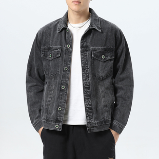 高品质复古做旧牛仔外套男款春秋季美式高街宽松大码夹克休闲上衣