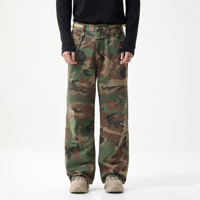 春秋季拉链工装迷彩牛仔裤长裤