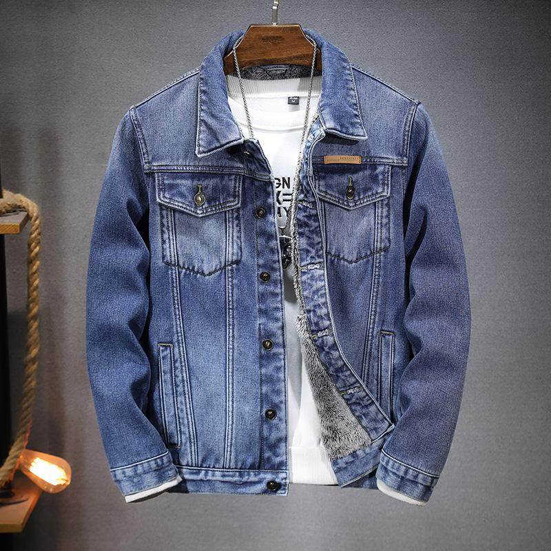 冬季加绒加厚牛仔外套男修身痞帅休闲百搭夹克男装宽松保暖棉衣服