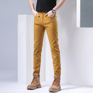 香港高端白色牛仔裤男潮牌韩版潮流修身小直筒休闲百搭长裤子欧货