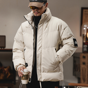 高级感羽绒棉服男秋冬季加绒加厚美式复古夹克男外套潮牌立领棉衣