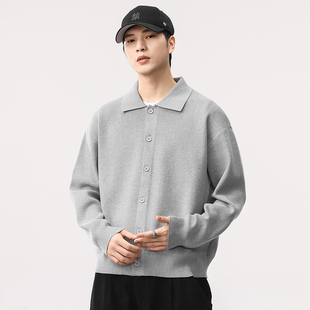 高端潮牌开衫毛衣外套男款秋冬季宽松大码翻领休闲长袖针织衫潮流
