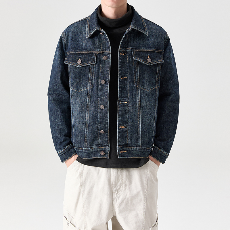 高端复古可拆羽绒棉牛仔外套男