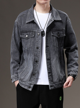 男士牛仔外套春秋款宽松休闲韩版潮流上衣痞帅翻领刺绣夹克男流行