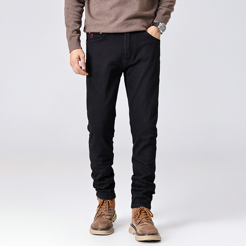 美式高街潮牌黑色牛仔裤男刮烂破洞补丁乞丐弹力修身小脚裤春秋季