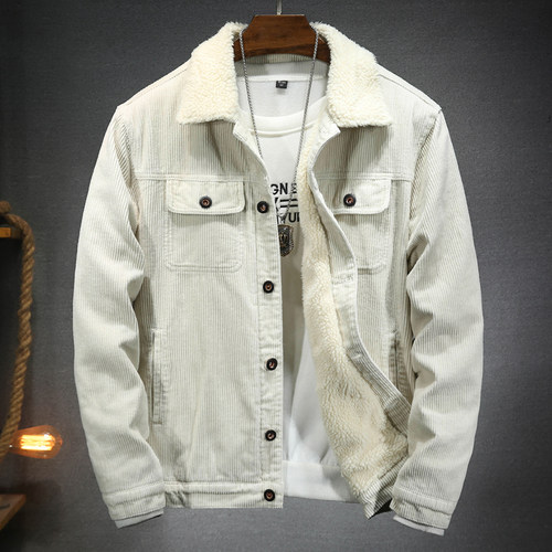 秋冬季翻领修身加绒灯芯绒外套