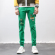新款 男潮牌秋冬季 修身 小脚休闲长裤 潮流 个性 子时尚 刺绣绿色牛仔裤