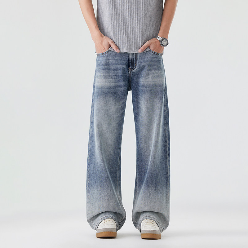 美式高街复古渐变牛仔裤男2026春款宽松直筒垂感阔腿休闲长裤