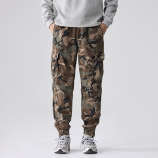 高端潮牌多口袋迷彩工装牛仔裤男款春秋季美式高街修身束脚长裤子